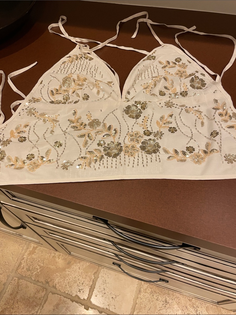Y2K inspired beaded halter top